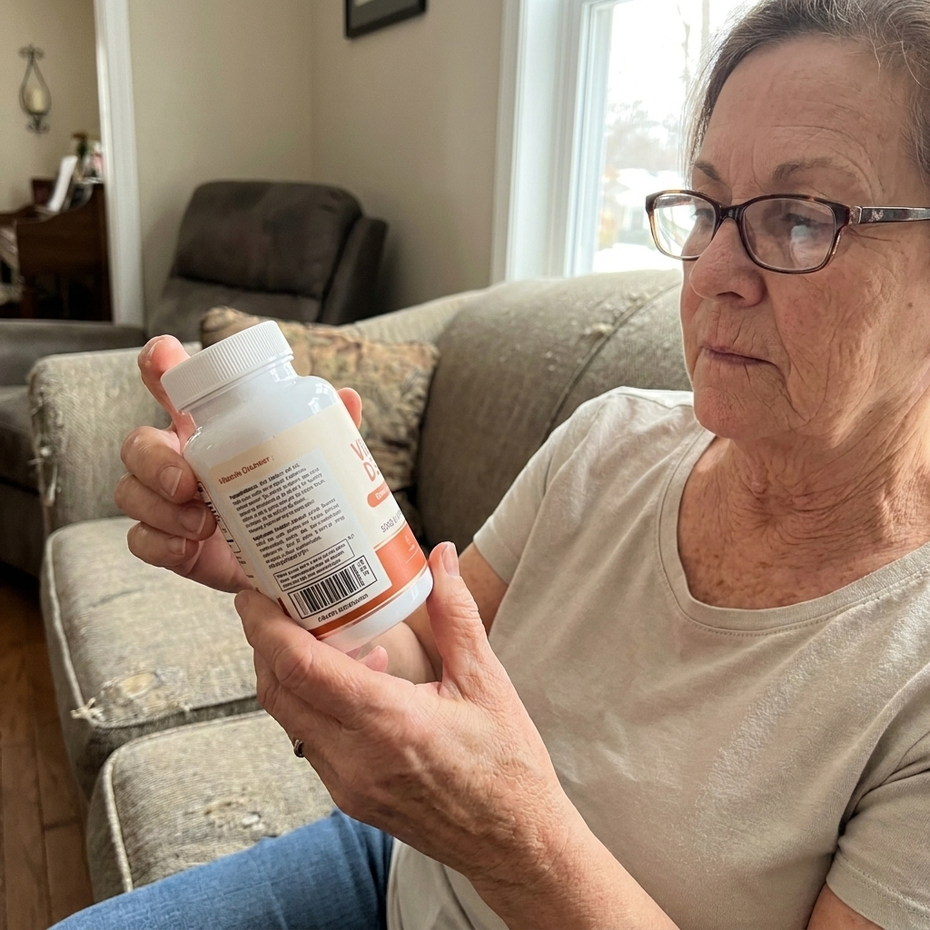 Person reading the label of Rovina Vitamin D3 plus K2