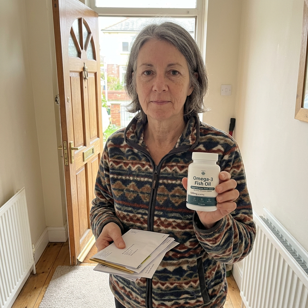 Person at their front door holding Rovina Omega-3 Fish Oil