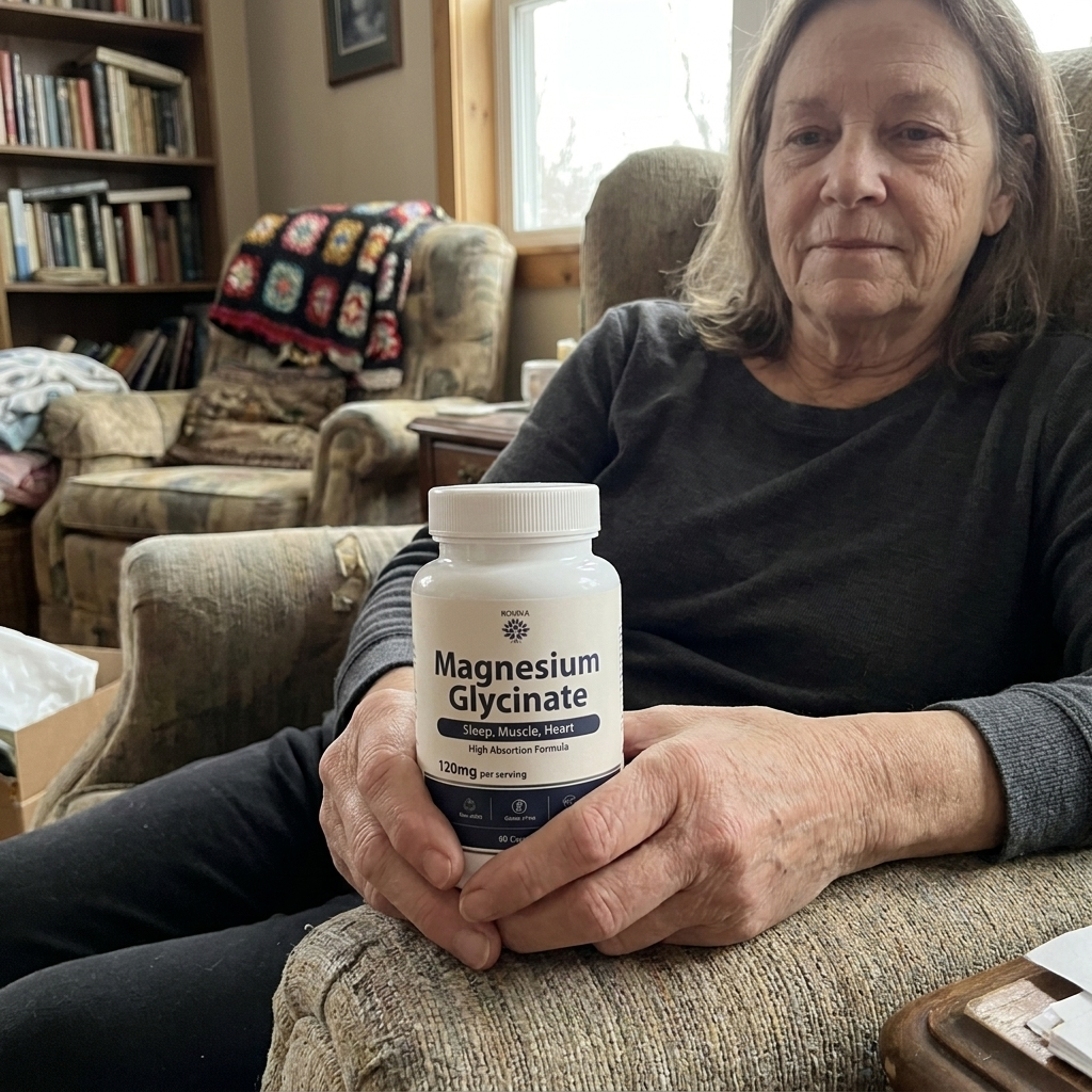 Person seated in an armchair holding Rovina Magnesium Glycinate (Verified reviewer)
