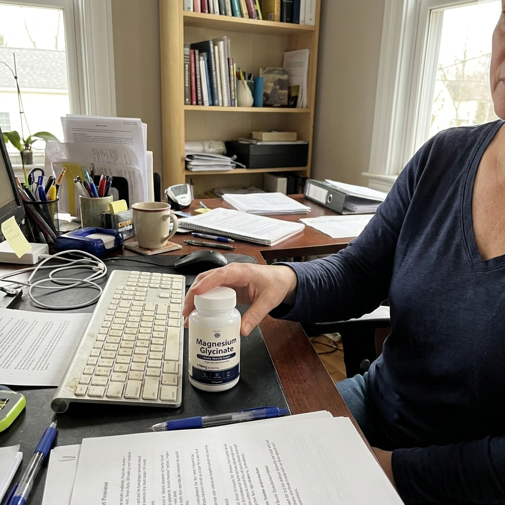 Rovina Magnesium Glycinate on a home office desk